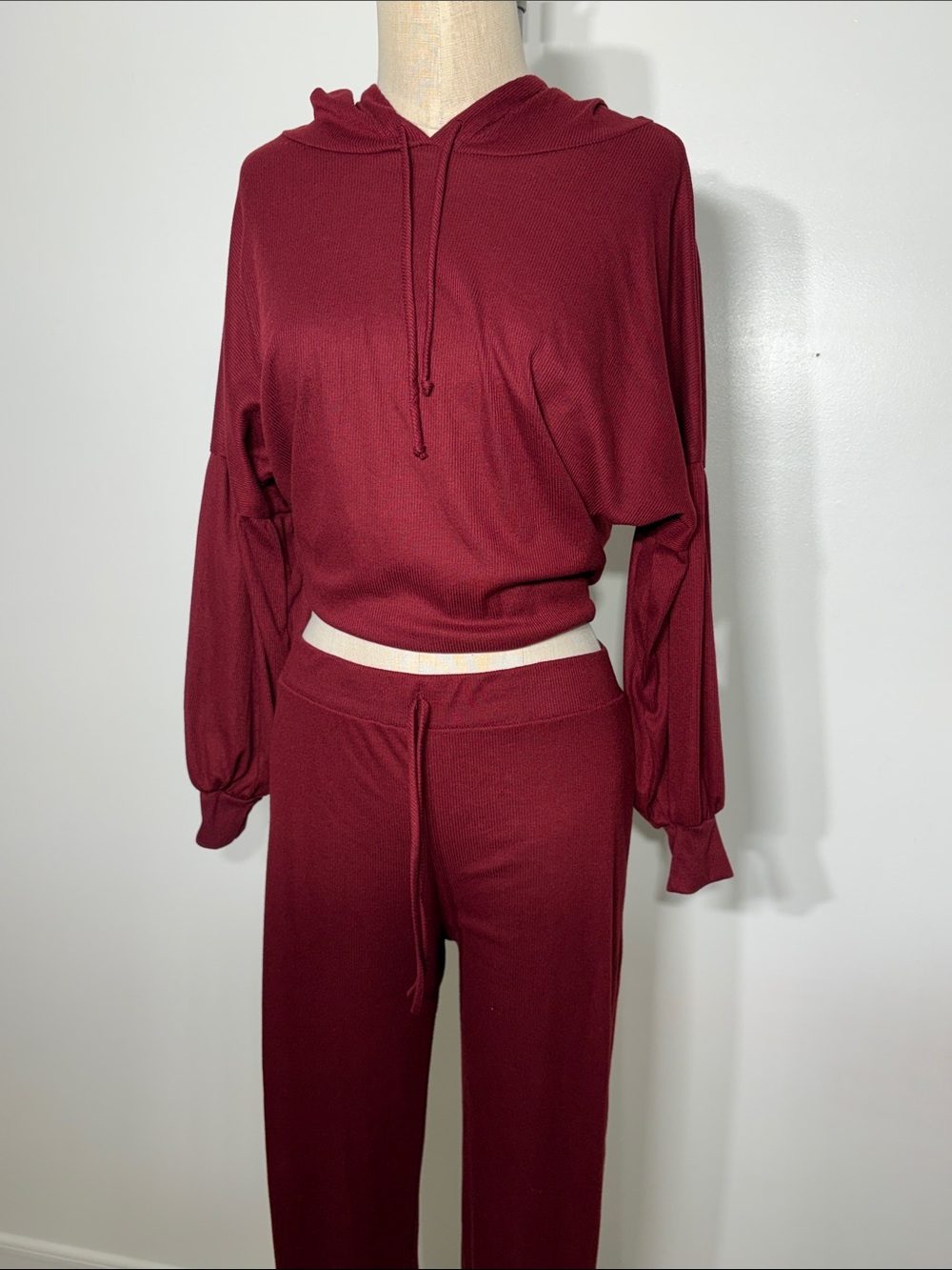 🥳 2 Items / $20 🥳 Women's Cozy Hooded Knit Pants Set - Burgundy
